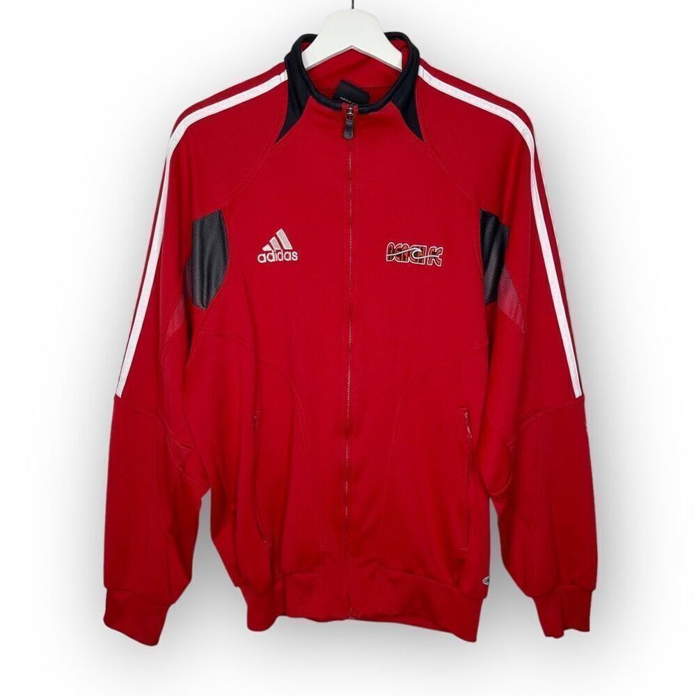 Adidas Red Track Jacket 3 White Stripe Beach FC Vintage Y2K Men’s Size Small